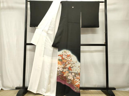 平和屋着物■豪華黒留袖　人物貝合せ飛鶴草花文　暈し染め　金彩　正絹　逸品　CABJ3157ev