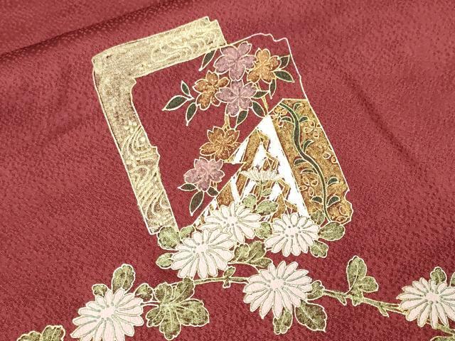 平和屋着物■訪問着　破れ色紙流水枝花文　金銀彩　正絹　逸品　CABJ3171ev