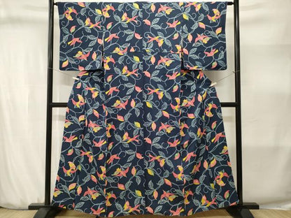 平和屋着物■上質な小紋　蔦の葉花鳥文　正絹　逸品　CABJ3178ev