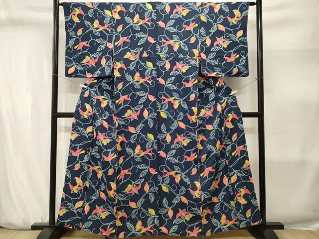 平和屋着物■上質な小紋　蔦の葉花鳥文　正絹　逸品　CABJ3178ev