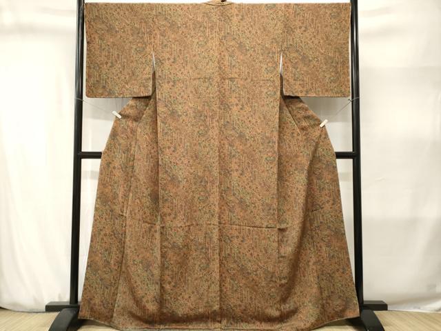 平和屋着物■上質な小紋　切嵌更紗花文　鬼しぼ縮緬　正絹　逸品　CABJ3179ev