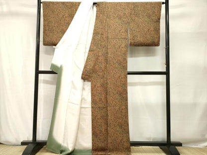平和屋着物■上質な小紋　切嵌更紗花文　鬼しぼ縮緬　正絹　逸品　CABJ3179ev