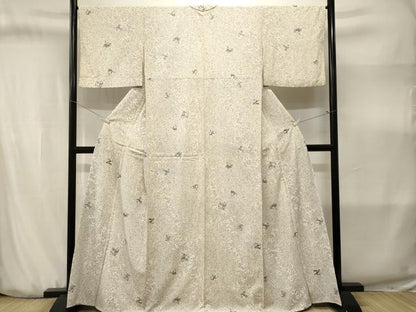 平和屋着物■上質な小紋　扇面枝花文　銀彩　正絹　逸品　CABJ3180ev