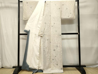平和屋着物■上質な小紋　扇面枝花文　銀彩　正絹　逸品　CABJ3180ev