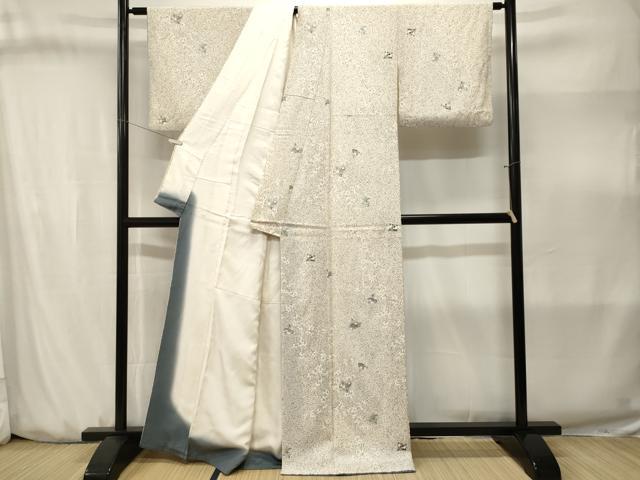 平和屋着物■上質な小紋　扇面枝花文　銀彩　正絹　逸品　CABJ3180ev