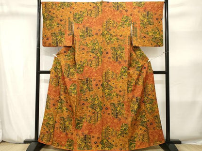 平和屋着物■上質な小紋　更紗破れ色紙草花文　正絹　逸品　CABJ3186ev