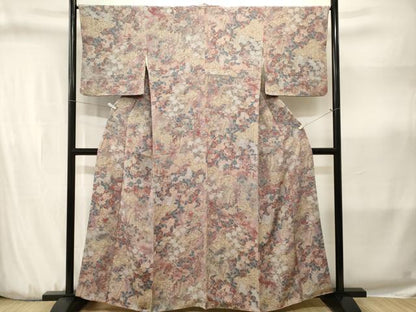 平和屋着物■上質な小紋　草花文　暈し染め　鬼しぼ縮緬　正絹　逸品　CABJ3194ev