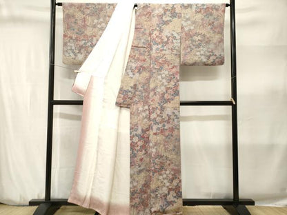 平和屋着物■上質な小紋　草花文　暈し染め　鬼しぼ縮緬　正絹　逸品　CABJ3194ev