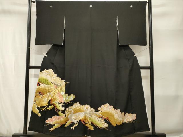 平和屋着物■豪華黒留袖　総刺繍　尾長鳥松花文　金彩　正絹　逸品　CABJ3195ev