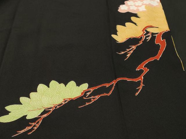 平和屋着物■豪華黒留袖　総刺繍　尾長鳥松花文　金彩　正絹　逸品　CABJ3195ev