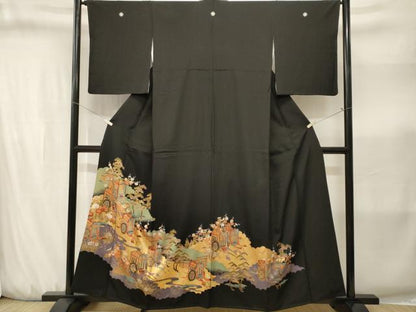 平和屋着物■豪華黒留袖　梅松御所車文　金彩　正絹　逸品　CABJ3202ev