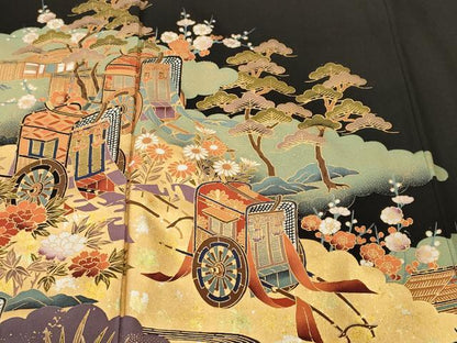 平和屋着物■豪華黒留袖　梅松御所車文　金彩　正絹　逸品　CABJ3202ev