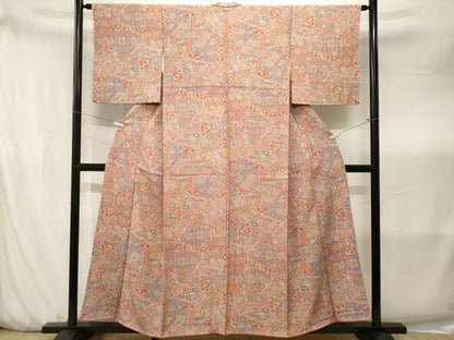 平和屋着物■上質な小紋　自害重ね人物花鳥文　正絹　逸品　CABJ3203ev