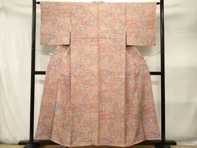 平和屋着物■上質な小紋　自害重ね人物花鳥文　正絹　逸品　CABJ3203ev