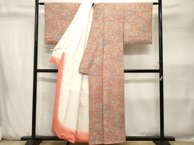 平和屋着物■上質な小紋　自害重ね人物花鳥文　正絹　逸品　CABJ3203ev