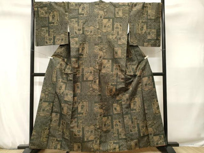 平和屋着物■本場染大島紬　色紙重ね有栖川吉祥文　正絹　逸品　CABJ3213ev