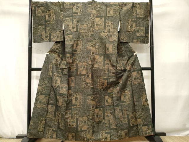 平和屋着物■本場染大島紬　色紙重ね有栖川吉祥文　正絹　逸品　CABJ3213ev