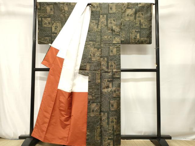 平和屋着物■本場染大島紬　色紙重ね有栖川吉祥文　正絹　逸品　CABJ3213ev