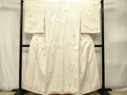 平和屋着物■上質な小紋　総絞り　舞花文　正絹　逸品　CABJ3214ev