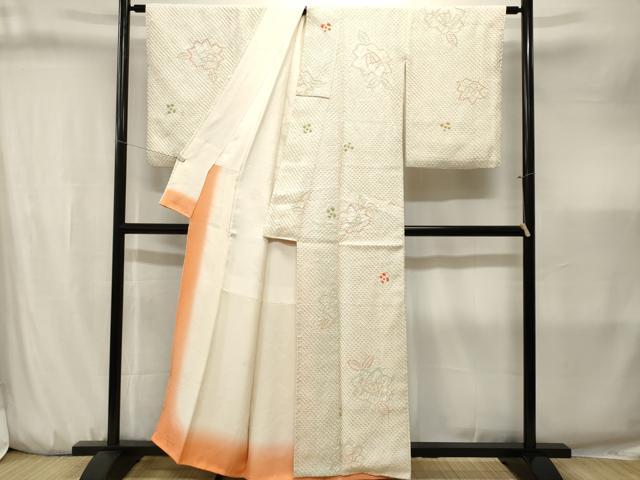 平和屋着物■上質な小紋　総絞り　舞花文　正絹　逸品　CABJ3214ev
