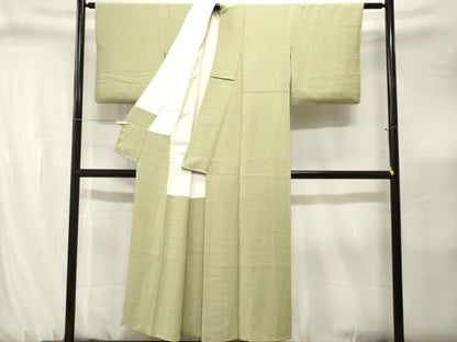 平和屋着物■上質な色無地　若芽色　正絹　逸品　CABJ3218ev