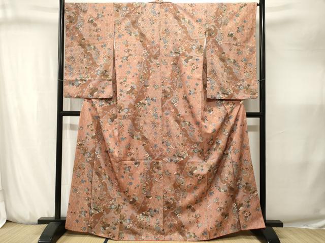 平和屋着物■小紋　吉祥花蝶文　金彩　洗える着物　CABJ3225ev