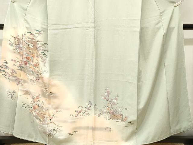 平和屋着物■訪問着　松竹梅　几帳宝尽くし花文　暈し染め　金銀彩　反端付き　正絹　逸品　CABJ3228ev