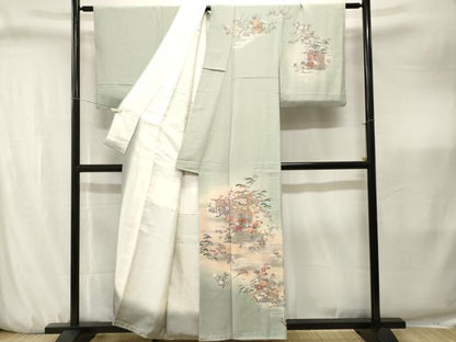 平和屋着物■訪問着　松竹梅　几帳宝尽くし花文　暈し染め　金銀彩　反端付き　正絹　逸品　CABJ3228ev