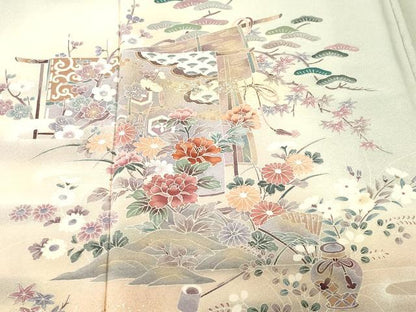平和屋着物■訪問着　松竹梅　几帳宝尽くし花文　暈し染め　金銀彩　反端付き　正絹　逸品　CABJ3228ev