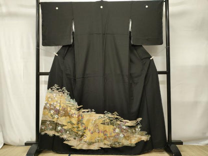 平和屋着物■豪華黒留袖　駒刺繍　人物御所解文　金彩　正絹　逸品　CABJ3231ev
