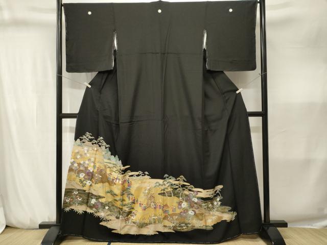 平和屋着物■豪華黒留袖　駒刺繍　人物御所解文　金彩　正絹　逸品　CABJ3231ev