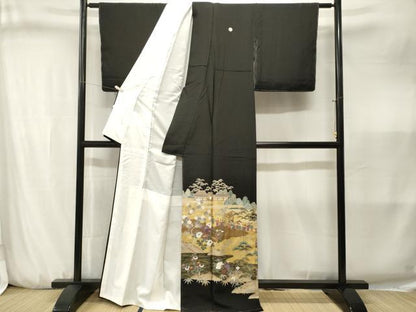 平和屋着物■豪華黒留袖　駒刺繍　人物御所解文　金彩　正絹　逸品　CABJ3231ev