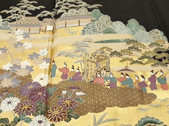 平和屋着物■豪華黒留袖　駒刺繍　人物御所解文　金彩　正絹　逸品　CABJ3231ev