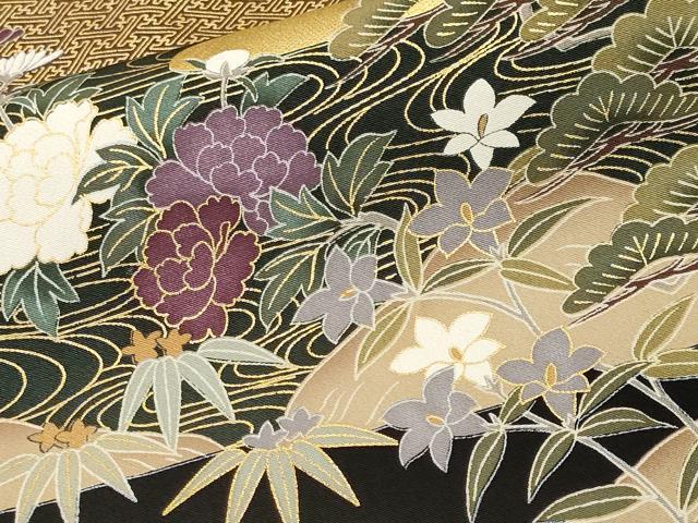 平和屋着物■豪華黒留袖　駒刺繍　人物御所解文　金彩　正絹　逸品　CABJ3231ev