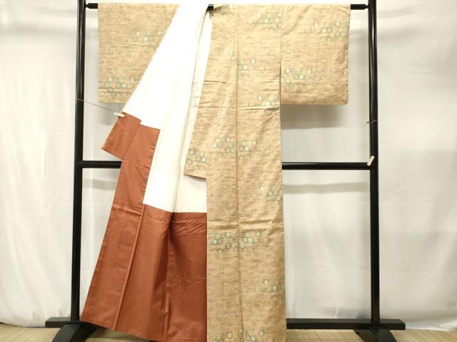 平和屋着物■上質な紬　横段亀甲繋ぎ　正絹　逸品　CABJ3232ev