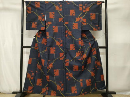 平和屋着物■上質な紬　色紙重ね幾何学文　正絹　逸品　CABJ3237ev