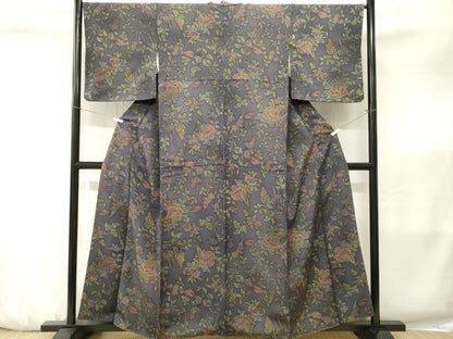 平和屋着物■上質な小紋　休み鳥草花文　葡萄蔦の葉文　正絹　逸品　CABJ3238ev