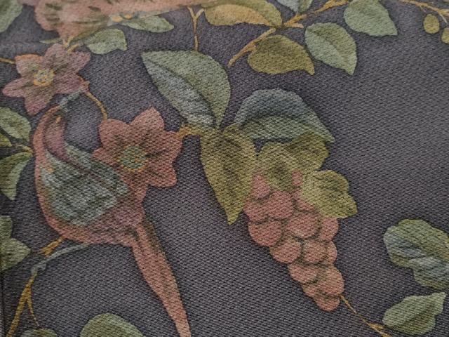 平和屋着物■上質な小紋　休み鳥草花文　葡萄蔦の葉文　正絹　逸品　CABJ3238ev