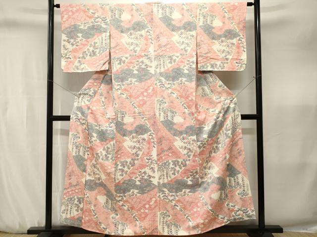 平和屋着物■上質な小紋　地紋起こし　松竹梅草花文　正絹　逸品　CABJ3239ev