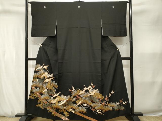 平和屋着物■豪華黒留袖　駒刺繍　松竹梅飛鶴文　金銀彩　正絹　逸品　CABJ3245ev