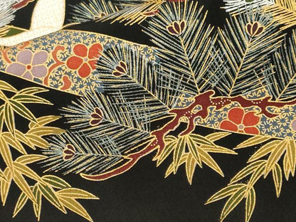 平和屋着物■豪華黒留袖　駒刺繍　松竹梅飛鶴文　金銀彩　正絹　逸品　CABJ3245ev