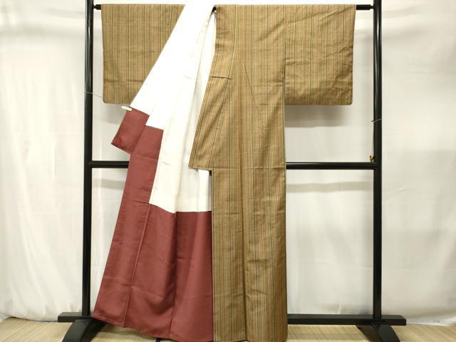 平和屋着物■上質な紬　縞　正絹　逸品　CABJ3246ev
