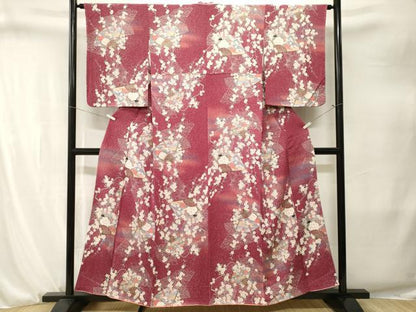 平和屋着物■上質な小紋　扇面枝桜文　暈し染め　金彩　鬼しぼ縮緬　正絹　逸品　CABJ3252ev
