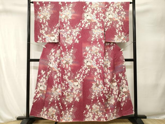 平和屋着物■上質な小紋　扇面枝桜文　暈し染め　金彩　鬼しぼ縮緬　正絹　逸品　CABJ3252ev