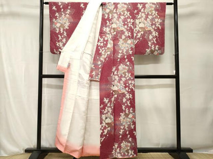 平和屋着物■上質な小紋　扇面枝桜文　暈し染め　金彩　鬼しぼ縮緬　正絹　逸品　CABJ3252ev