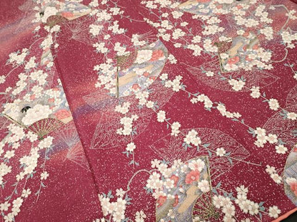平和屋着物■上質な小紋　扇面枝桜文　暈し染め　金彩　鬼しぼ縮緬　正絹　逸品　CABJ3252ev