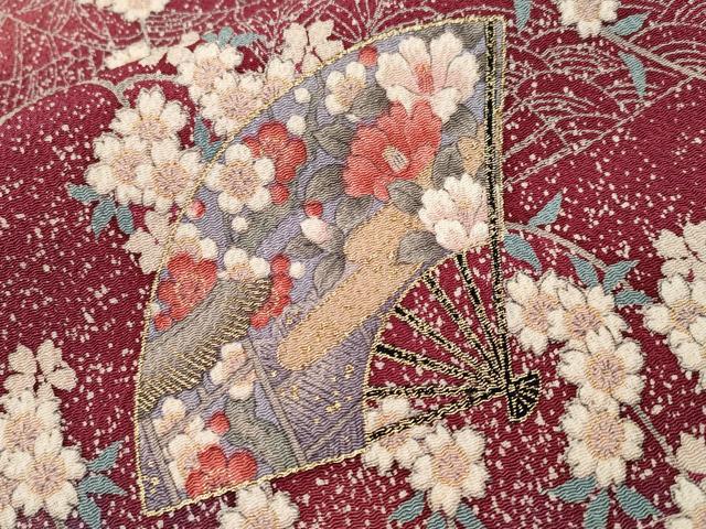 平和屋着物■上質な小紋　扇面枝桜文　暈し染め　金彩　鬼しぼ縮緬　正絹　逸品　CABJ3252ev
