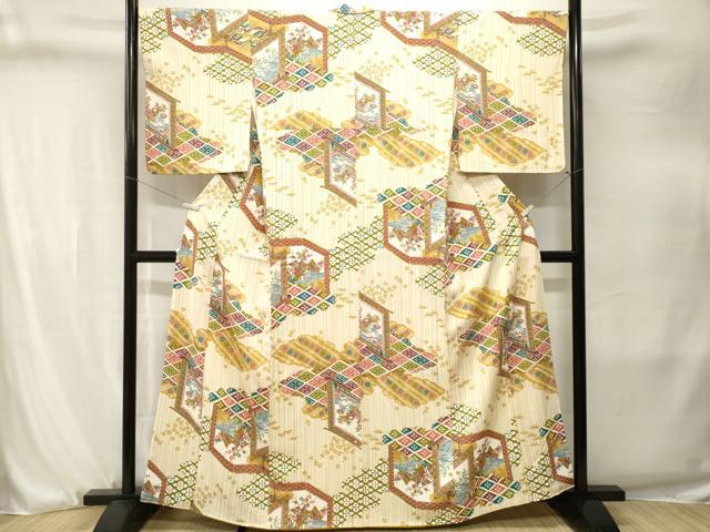 平和屋着物■上質な小紋　松竹梅　屏風風景文　金彩　正絹　逸品　CABJ3256ev