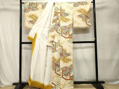 平和屋着物■上質な小紋　松竹梅　屏風風景文　金彩　正絹　逸品　CABJ3256ev