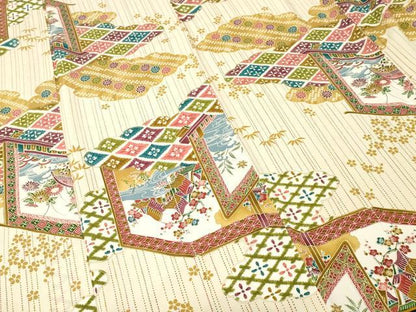 平和屋着物■上質な小紋　松竹梅　屏風風景文　金彩　正絹　逸品　CABJ3256ev